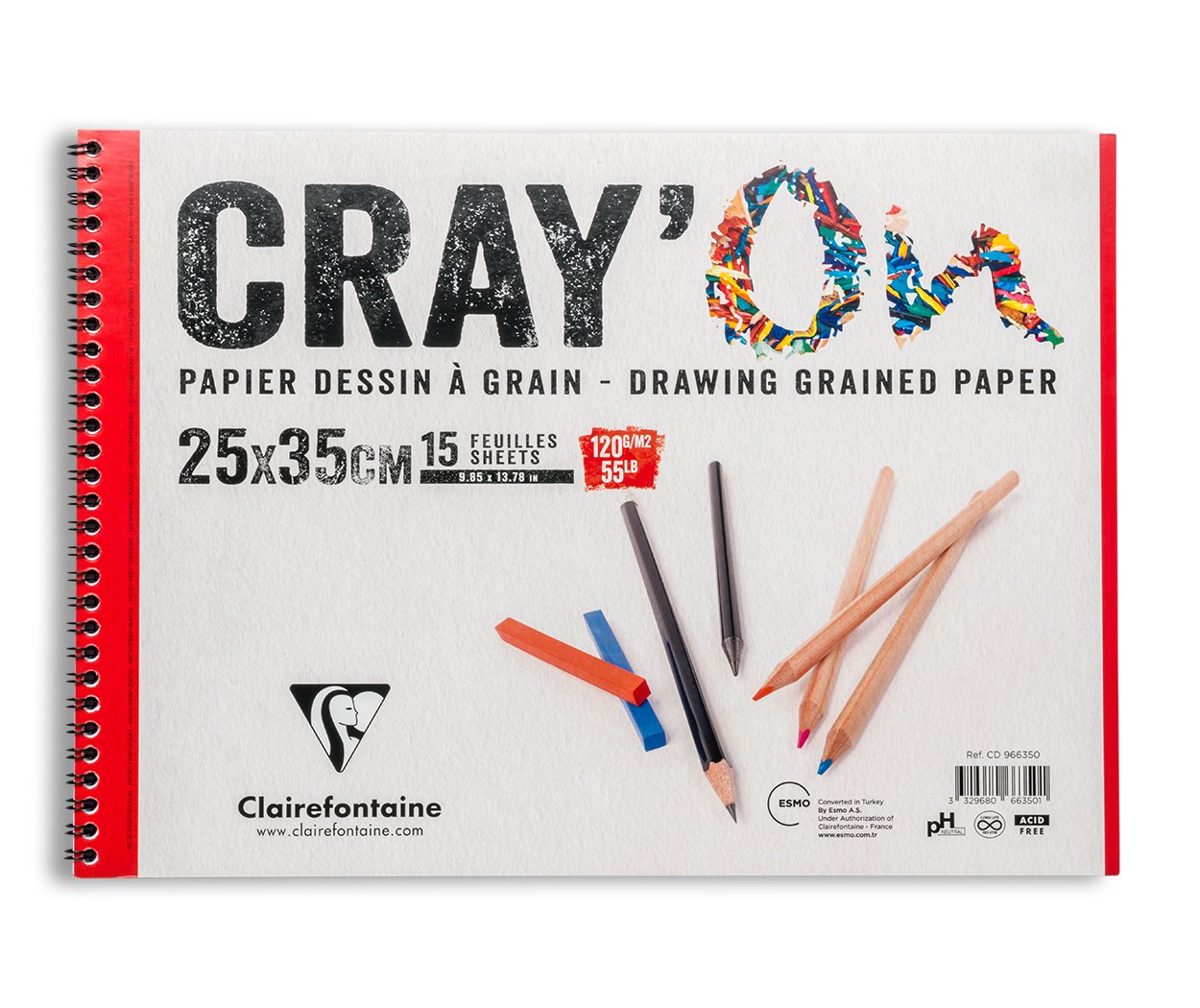 Clairefontaine Cray'On Çizim Bloğu 25x35 Cm 120 Gr 15 Yaprak Kısa Kenarı Spiralli