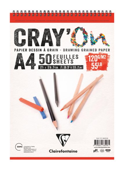 Clairefontaine Cray'On Çizim Bloğu A4 120 Gr 50 Yaprak Üstten Spiralli