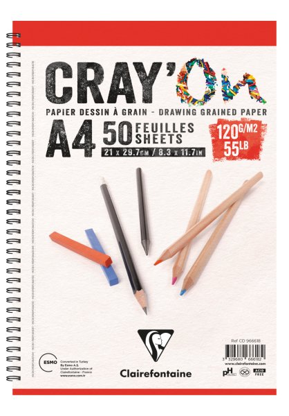 Clairefontaine Cray'On Çizim Bloğu A4 120 Gr 50 Yaprak Yandan Spiralli