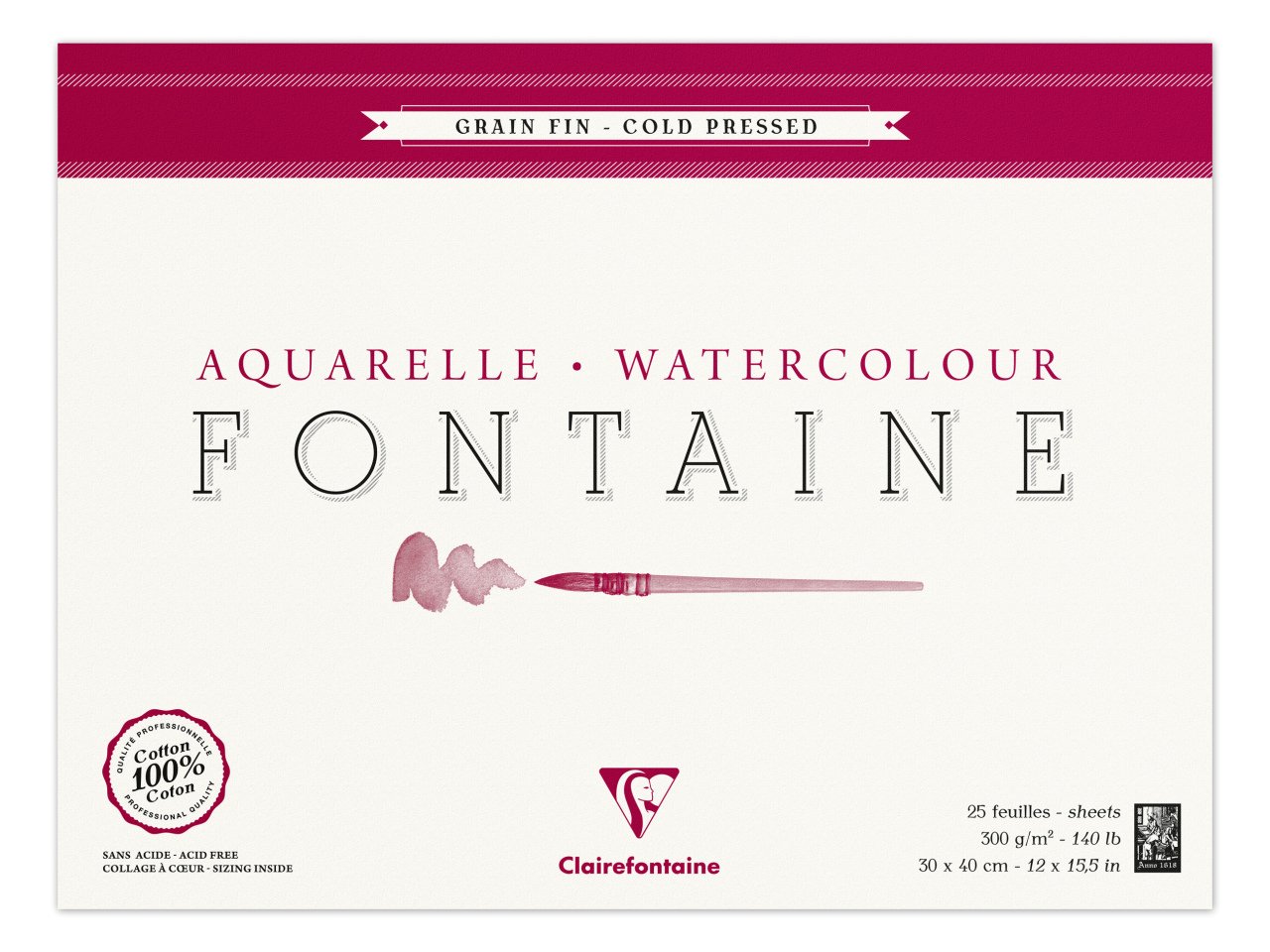 Clairefontaine Fontaine Sulu Boya Bloğu 30x40 Cm 300 Gr 10 Yaprak Dokulu Uzun Kenarı Yapışkanlı