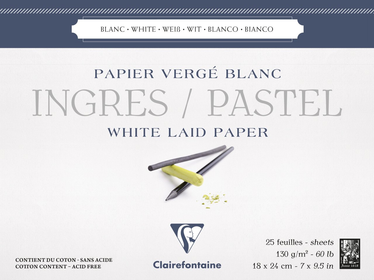 Clairefontaine Ingres Pastel Bloğu 18x24 Cm 130 Gr 25 Yaprak Uzun Kenarı Yapışkanlı