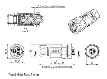 SAHA MONTAJ PANEL TİPİ KONNEKTÖR IP68 SİYAH