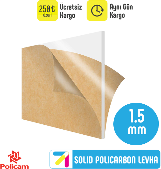 1.5mm Şeffaf Solid Polikarbon Levha