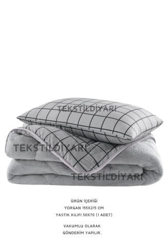 Tekstil Diyarı Tek Kişilik Çift Taraflı Welsoft Yorgan Füme Kare