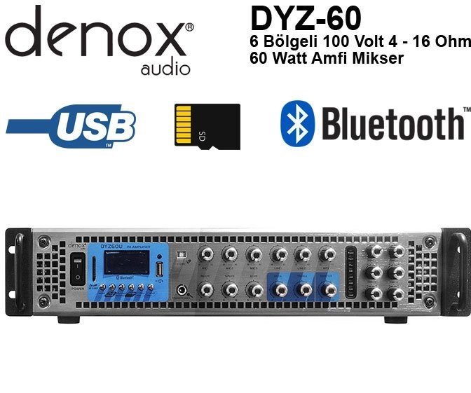 Denox DYZ-60 100V 60 Watt 6 Bölgeli Amplifikatör