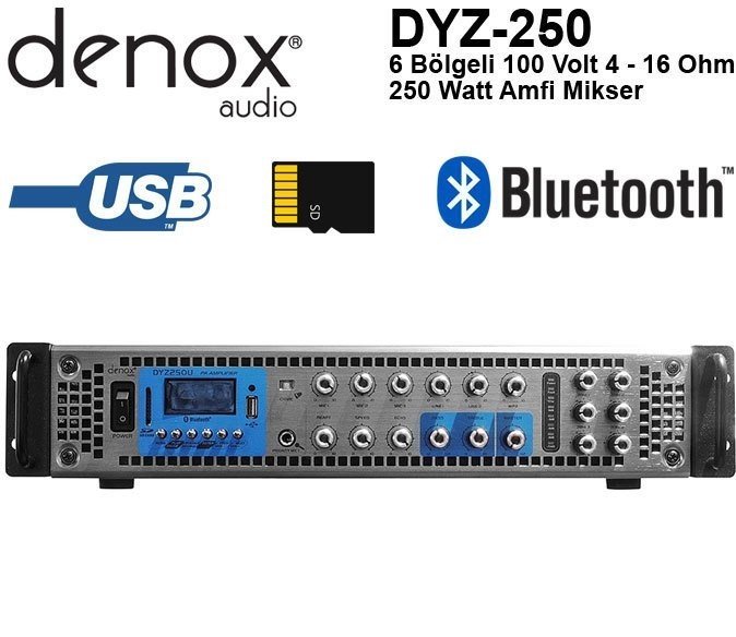 Denox DYZ-250 100V 250 Watt 6 Bölgeli Amplifikatör