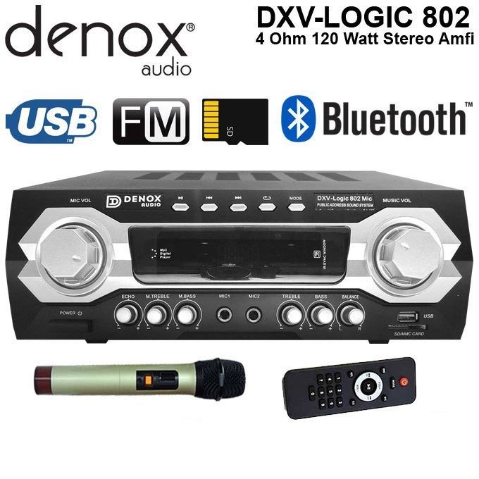 Denox DXV-LOGIC 802 MIC 120 Watt 100V Hat Trafolu 2 Bölgeli Amplifikatör