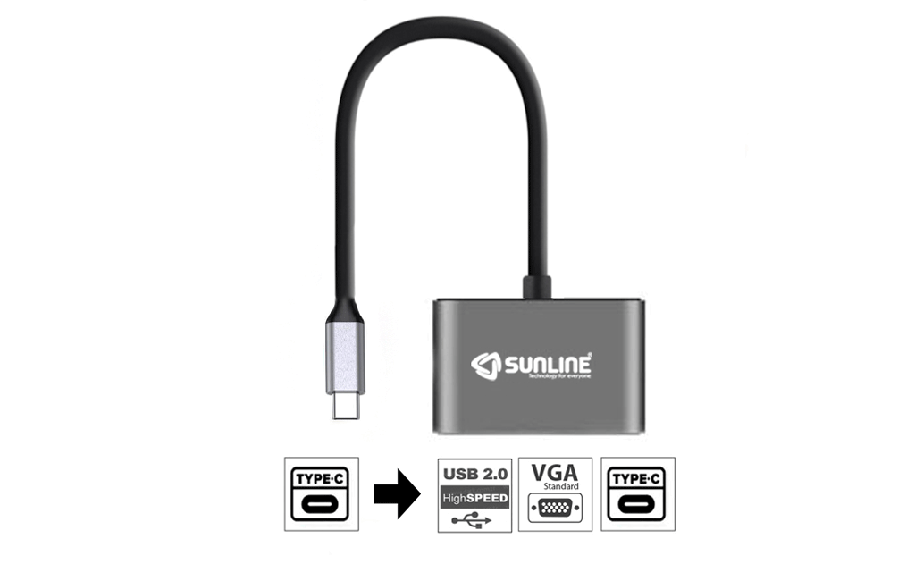 Sunline Type-C USB 2.0/VGA/Type-C Dönüştürücü