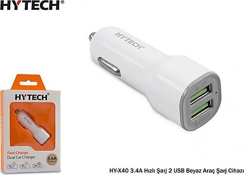 Hytech Hy-X40 3.4A Hızlı Şarj 2 Usb Beyaz Araç Şarj Cihazı