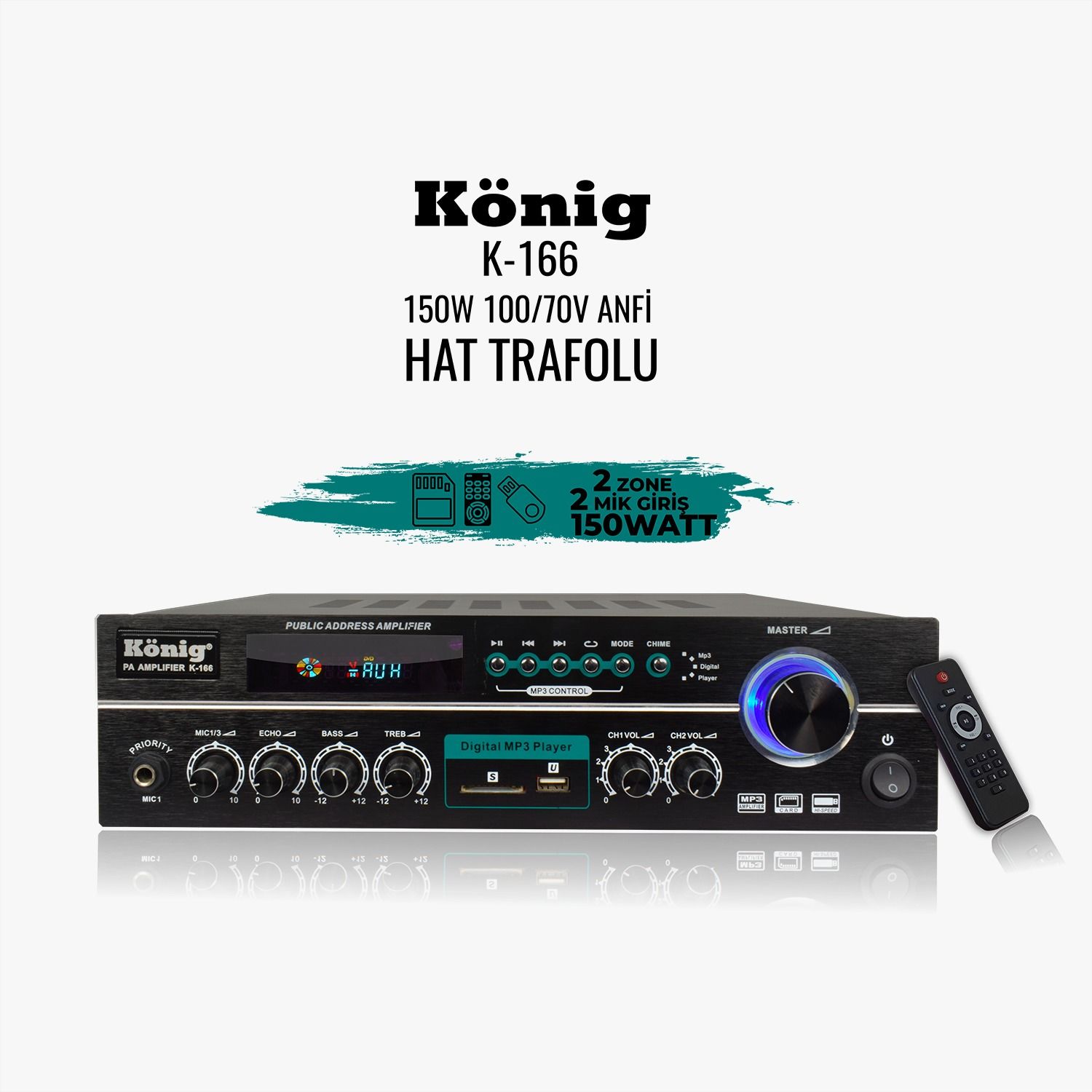 König K-166 2 Zonlu 150W Hat Trafolu Amfi