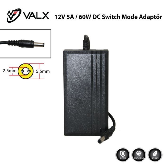 12V 5A 60W Dc Switch Mode Plastik Kasa Adaptör