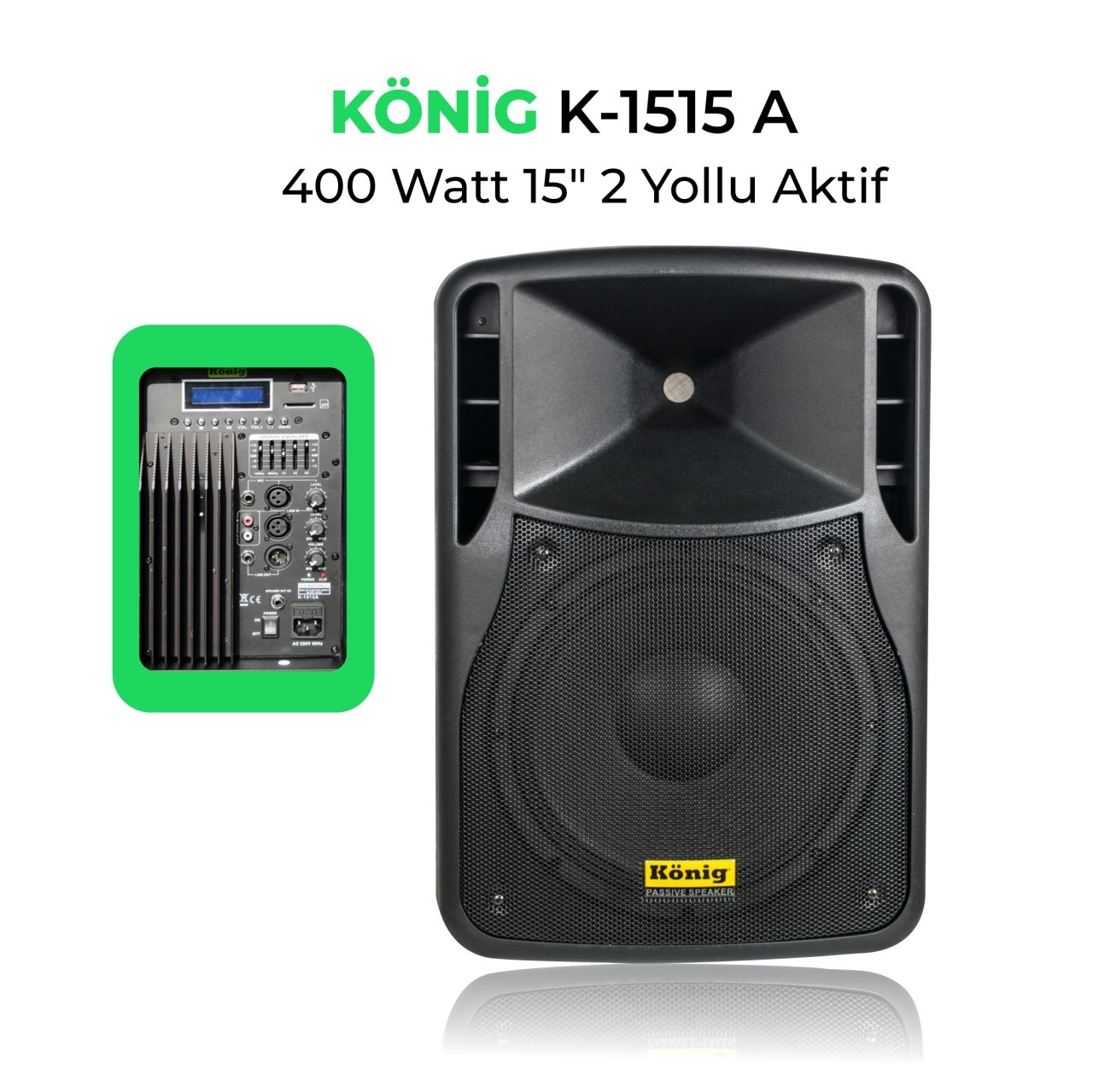 König K-1515A 15''inch 400W Aktif Kabin Hoparlör