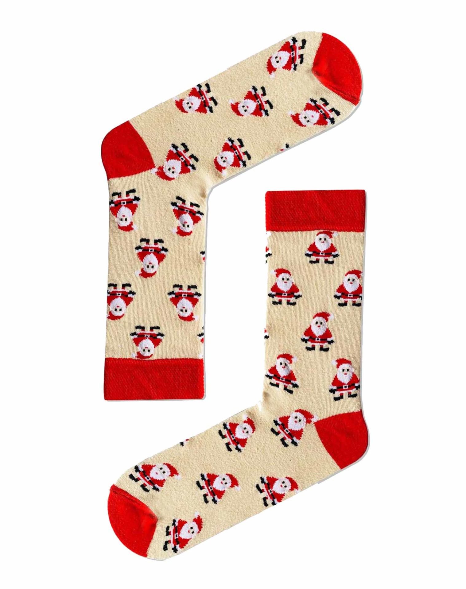 Noel Baba Desenli Bej Çorap