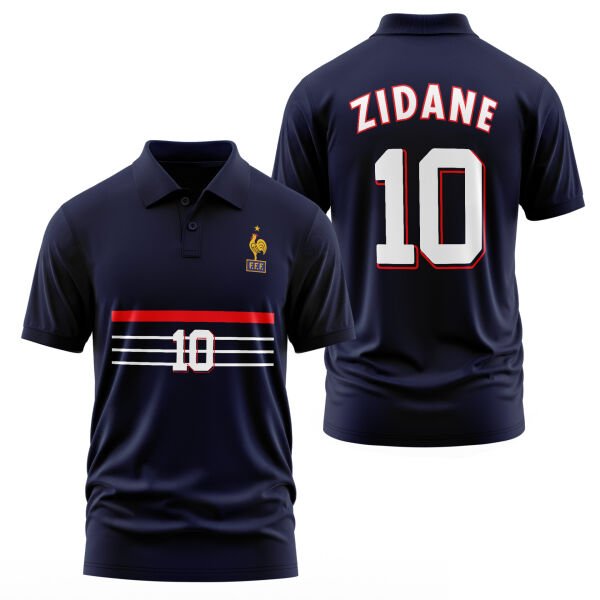Zinedine Zidane 10 Forma Koyu Lacivert Polo Tişört