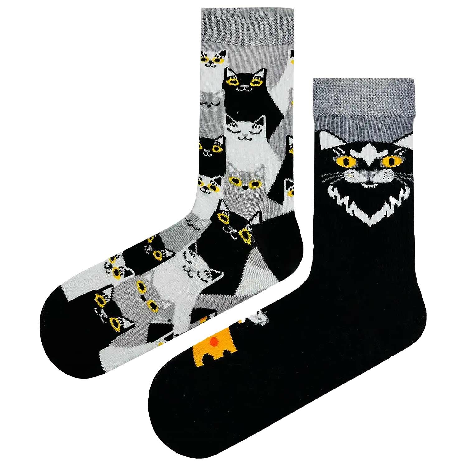 Kedi Desenli Siyah Çorap