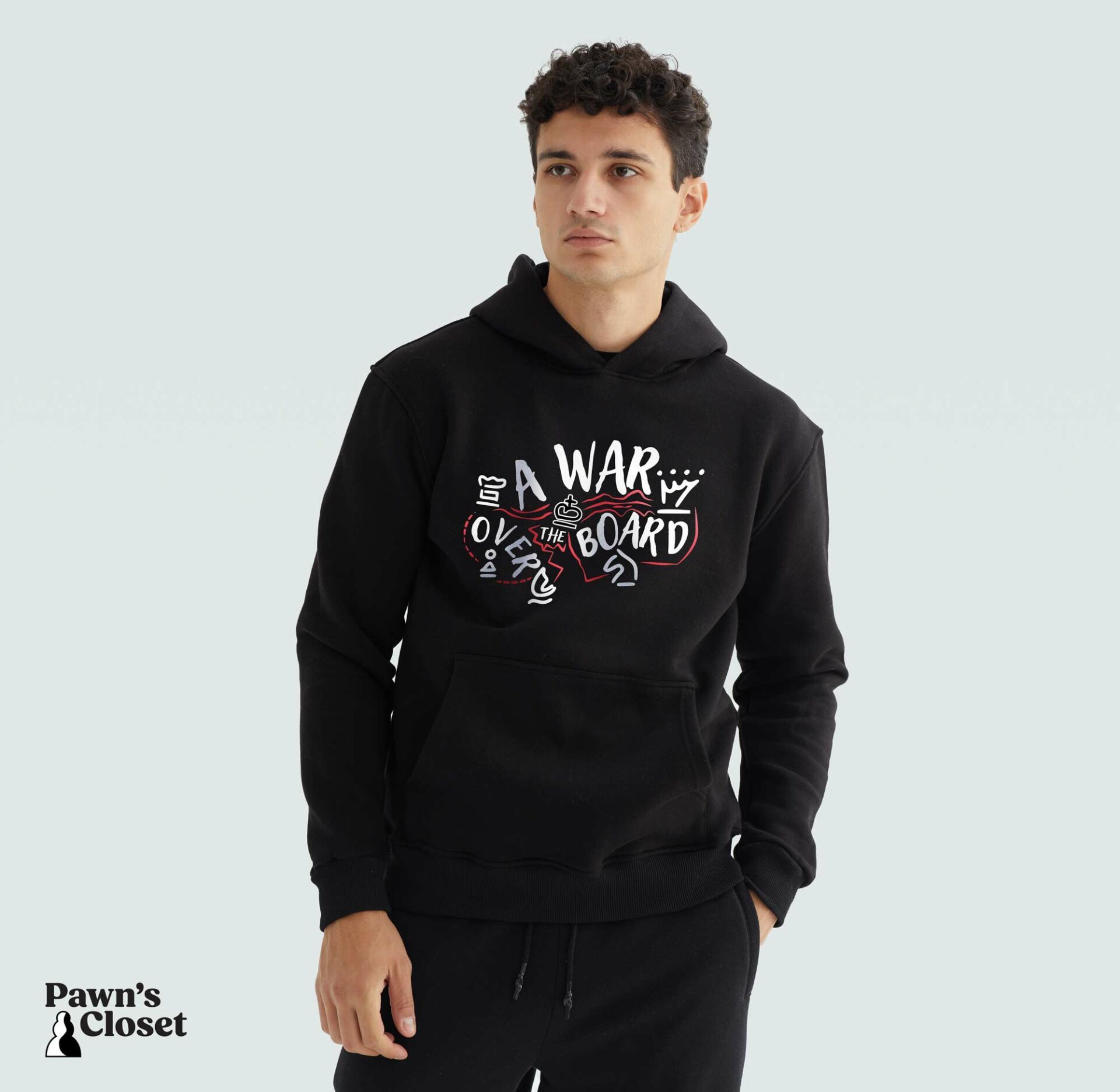 Pawn's Closet™ A War Over the Board Siyah Hoodie