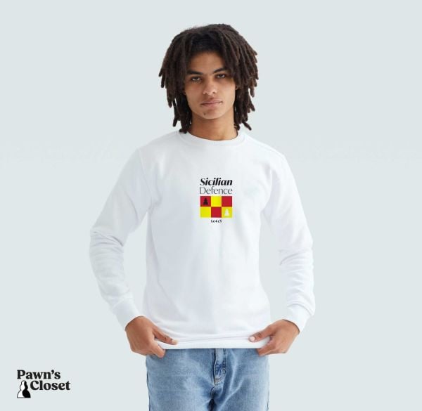 Pawn's Closet™ Sicilian Defence Beyaz Sweatshirt