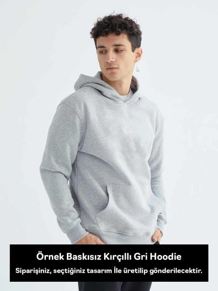 Baskısız Casual Gri Hoodie