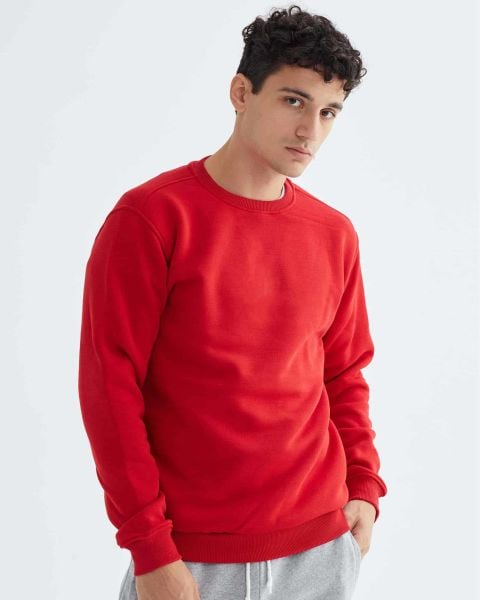 Baskısız Casual Kırmızı Sweatshirt