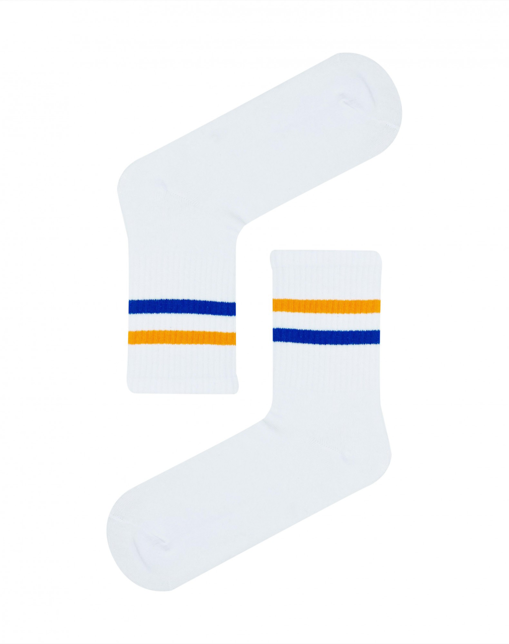 Mavi Turuncu Çizgili Beyaz Spor Çorap
