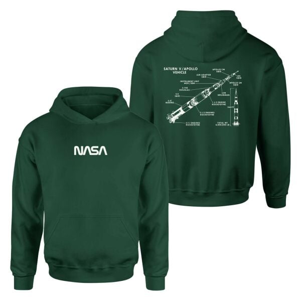 NASA Retro Diagrams I Koyu Yeşil Hoodie