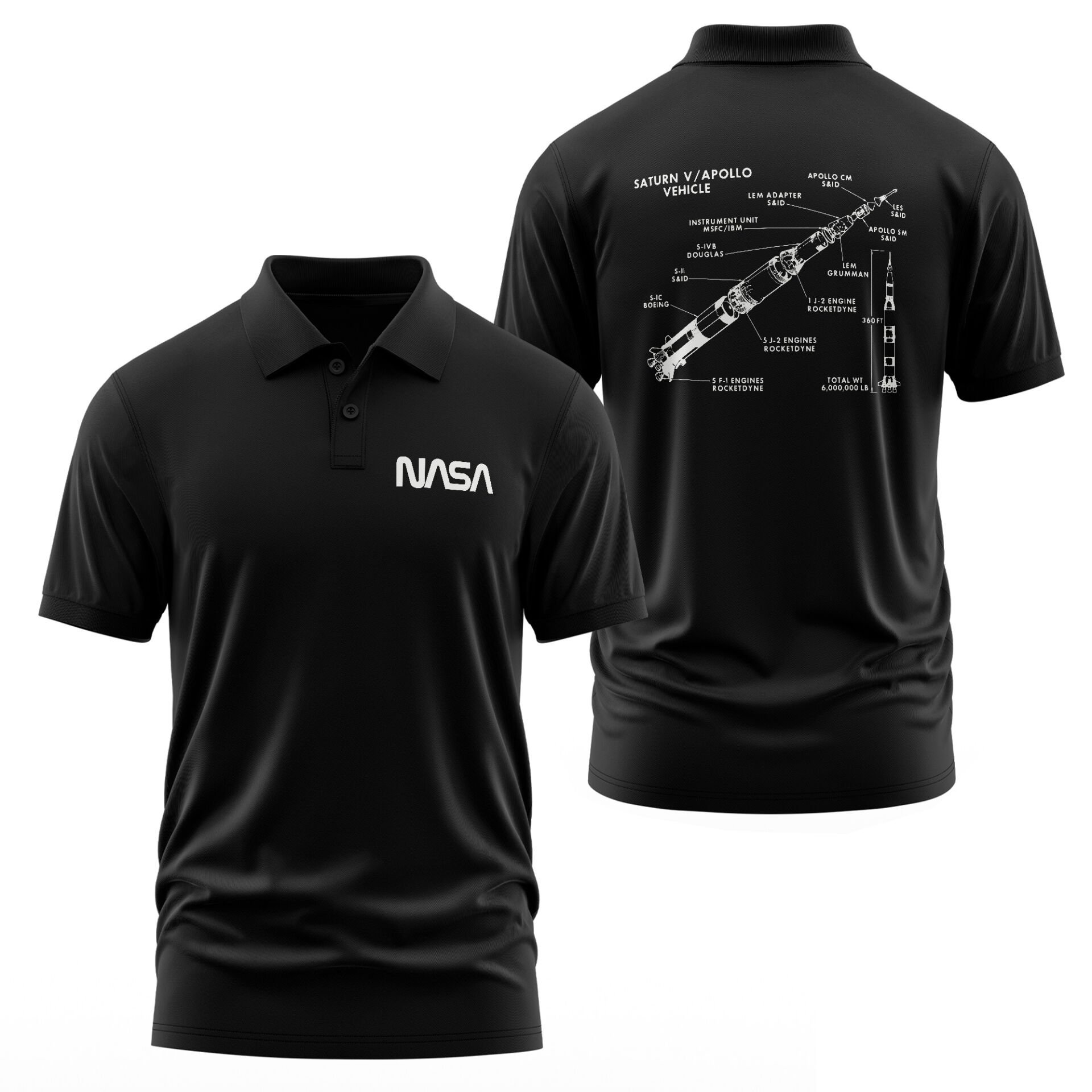 NASA Retro Diagrams I Siyah Polo Tişört