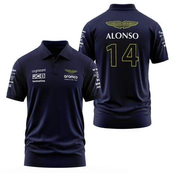 Fernando Alonso 14 | Aston Martin Koyu Lacivert Polo Tişört