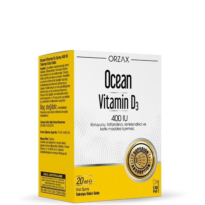 Orzax Ocean Vitamin D3 400 IU Oral Sprey 20 ml SKT:02.25