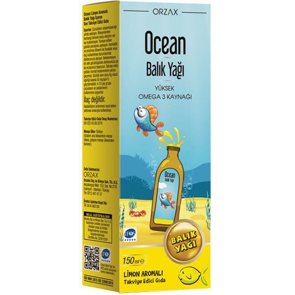 Orzax Ocean Omega 3 Limonlu Balık Yağı Şurubu 150 ml SKT:05.25