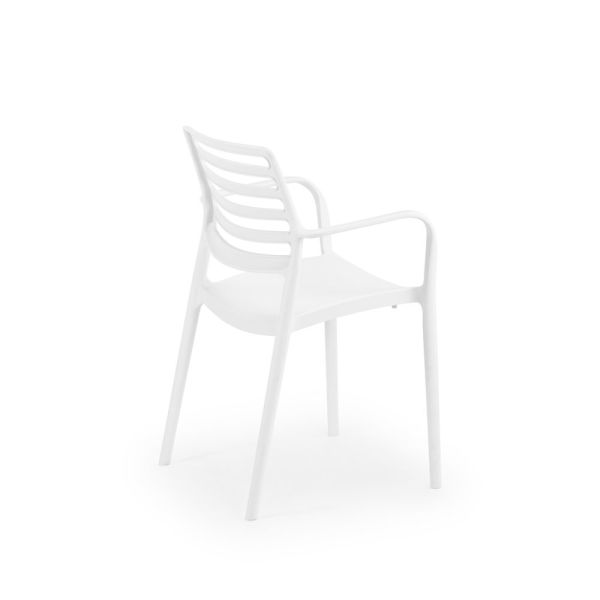 Şık ve Hafif Beyaz Kollu Bahçe Sandalye İç ve Dış Mekan Kullanımı İçin Pratik ve İstiflenebilir Model