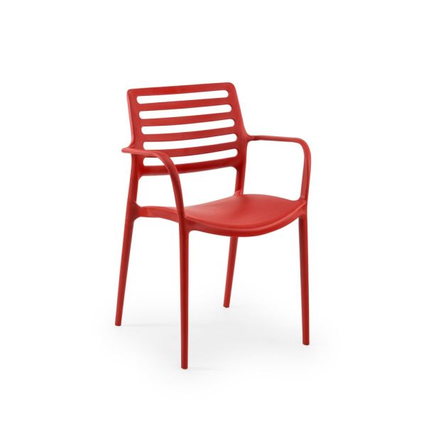 Estetik ve Dayanıklı Kırmızı Kollu Dış Mekan Bahçe Sandalyesi