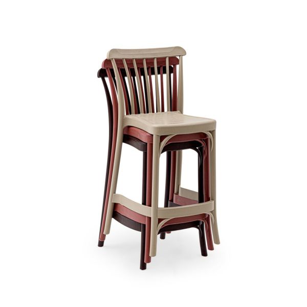 Estetik ve Dayanıklı Ahşap Görünümlü Dış Mekan Bahçe Bar Sandalyesi 75 cm Mutfak ve Otel Bar Ortamları İçin Ideal Seçenek