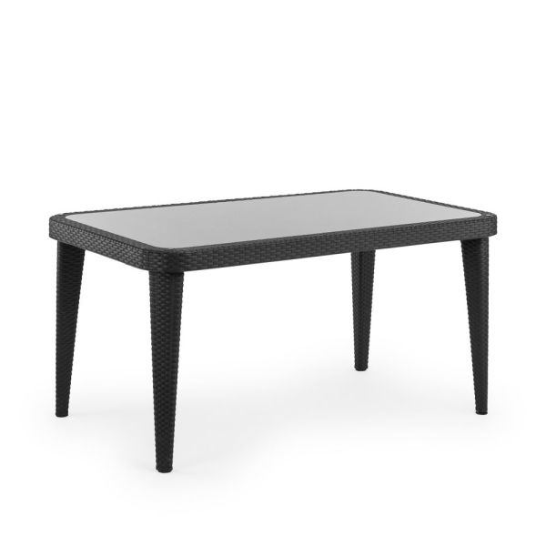 Siyah Dış Mekan Masa Sandalye Takımı 90x150 cm Dikdörtgen Masa 6 Kişilik Kapasite Çeşitli Açık Hava ve Dış Mekan Kullanım Alanları İçin İdeal Mobilya Seti