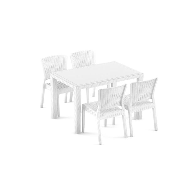 Beyaz Dış Mekan Bahçe Masa Sandalye Takımı 120x80.cm 4 Kişilik Bahçe Masası Ve Sandalyesi Takımı