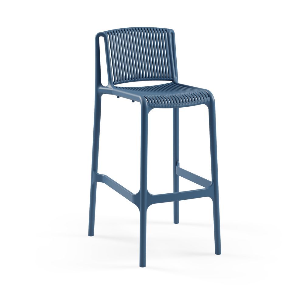 Polipropilen Plastik Saks Mavi Dış Mekan Bahçe Yüksek Boy Mutfak Bar Sandalyesi 75.cm