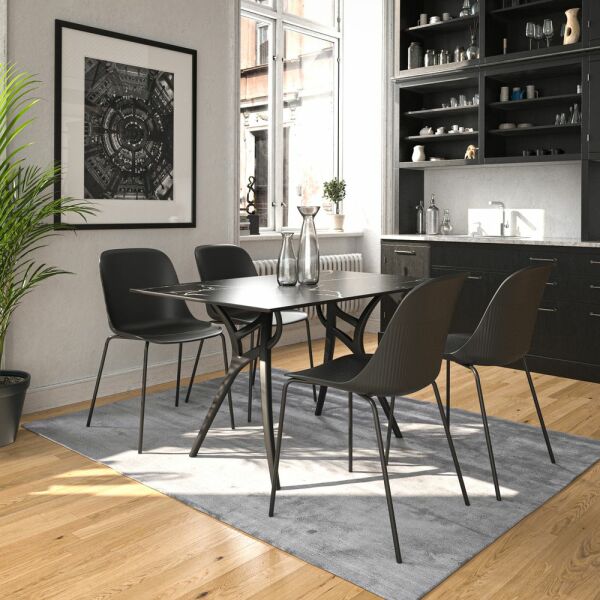 Siyah Mermer Compact Lamine Çizilmeye Karşı Çok Dayanıklı Mutfak Masa Sandalye Takımı 120x77.cm