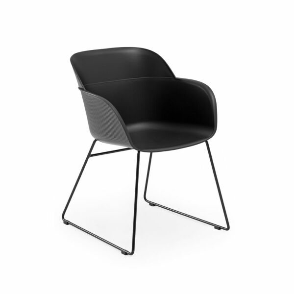 Metal Siyah Fırın Boyalı Ayak Polipropilen Plastik Modern Siyah Ofis Misafir Bekleme Sandalyesi