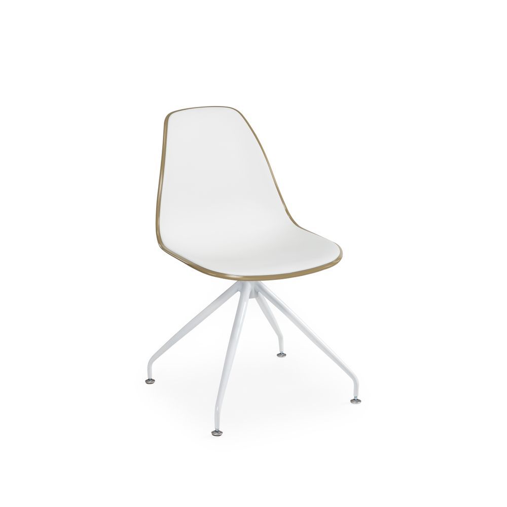 Metal Beyaz Sağa Sola Döner Ayaklı Süt Beyaz Bej Tekerleksiz Ofis Personel Çalışma Sandalyesi