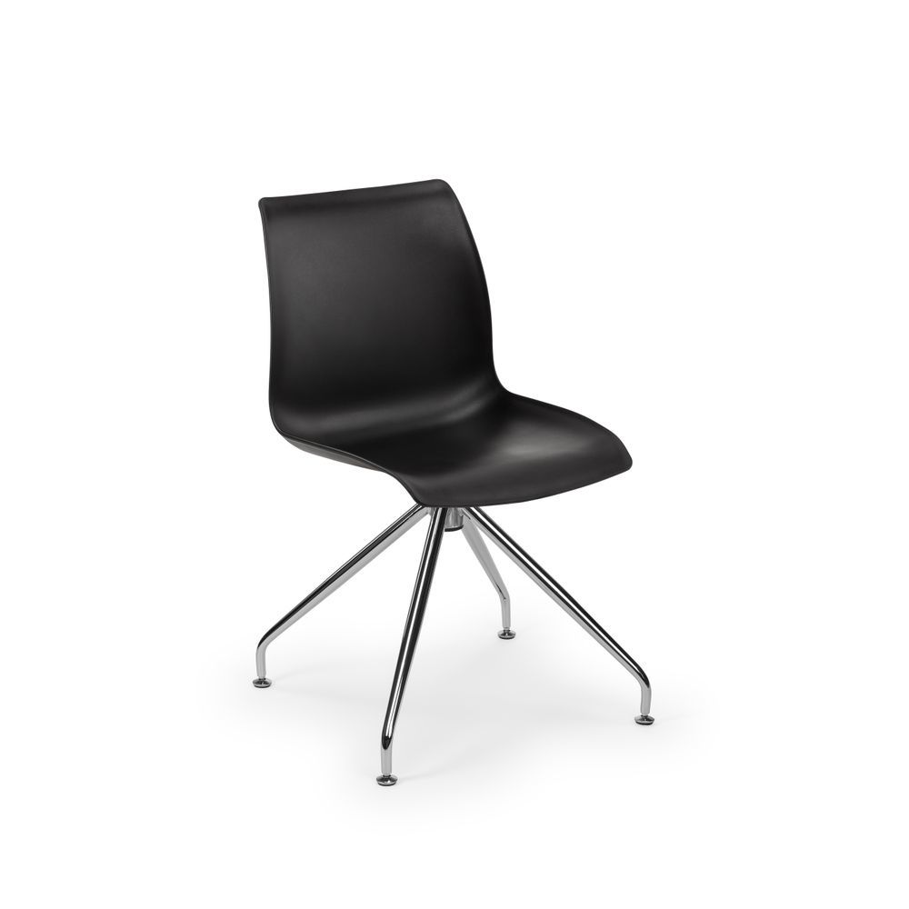 Siyah Polipropilen Plastik Metal Krom Döner Ayaklı Tekerleksiz Ofis Sandalyesi