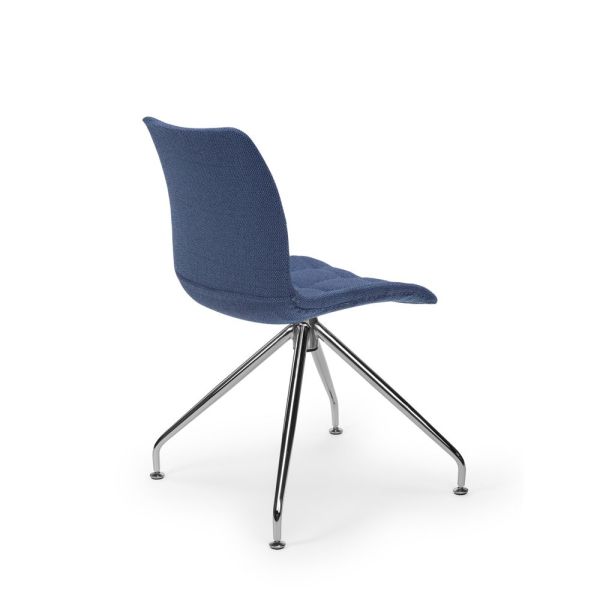 Mavi Kumaş Tekerleksiz Ergonomik Ofis Çalışma Sandalyesi Konforlu ve Şık Tasarım