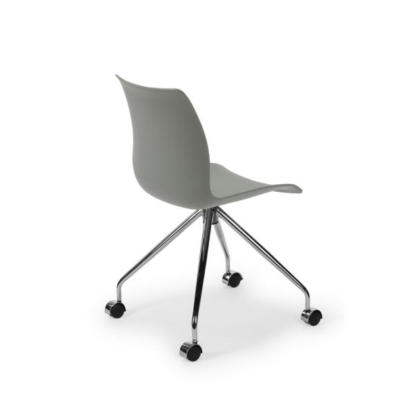 Krom Ayaklı Çimento Gri Plastik Oturaklı Ofis Sandalyesi Şıklık ve Dayanıklılığı Buluşturan Metalik Tasarım
