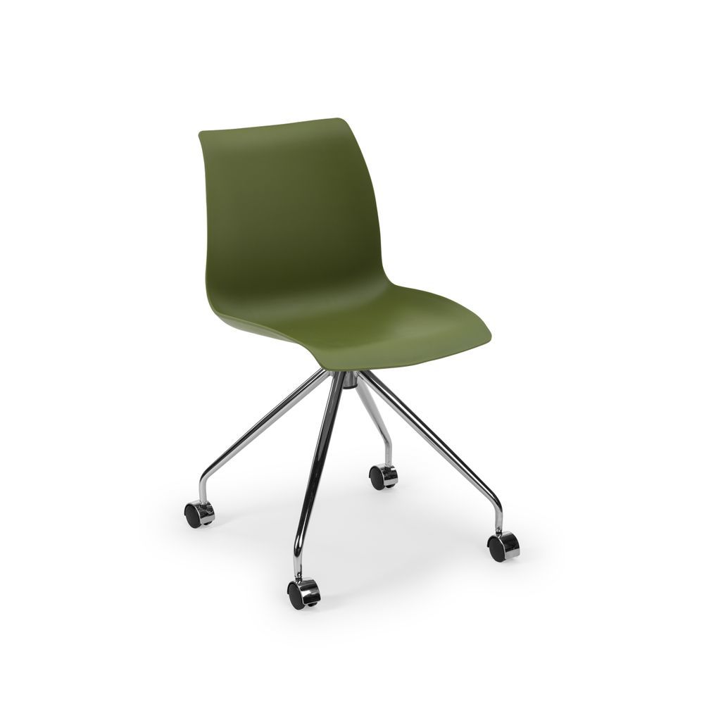 Modern Tasarımlı Metal Krom Ayaklı Haki Yeşil Plastik Ofis Sandalyesi