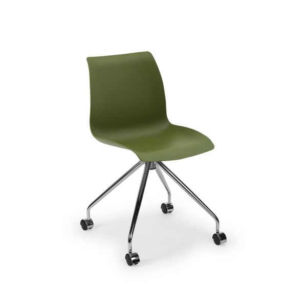 Modern Tasarımlı Metal Krom Ayaklı Haki Yeşil Plastik Ofis Sandalyesi