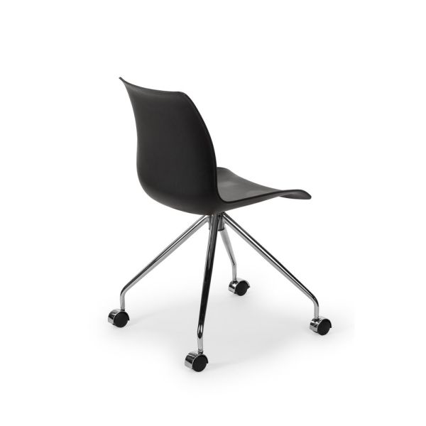 Metal Krom Ayaklı Siyah Plastik Ofis Sandalyesi