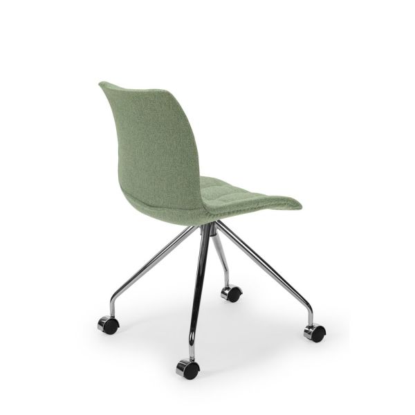 Modern Tasarımlı Yeşil Kumaş Kaplamalı Metal Krom Ayaklı Ofis Çalışma Sandalyesi