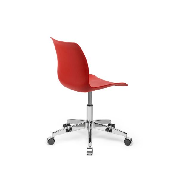 Metal Krom Ayaklı Kırmızı Plastik Ofis Çalışma Sandalyesi
