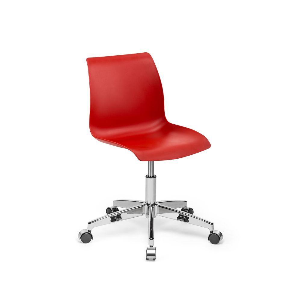Metal Krom Ayaklı Kırmızı Plastik Ofis Çalışma Sandalyesi