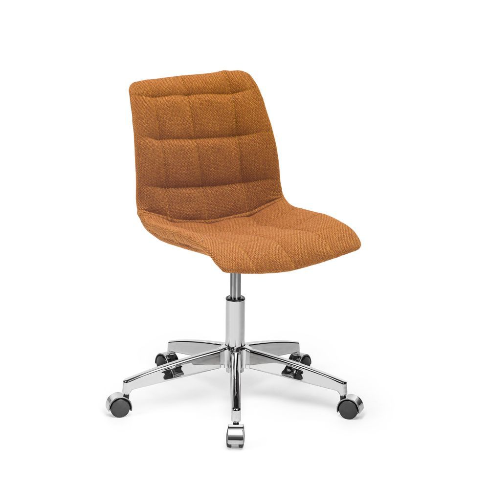 Modern Tasarımlı Ofis Sandalyesi: Metal Krom Ayaklı Turuncu Kumaşlı Çalışma Sandalyesi