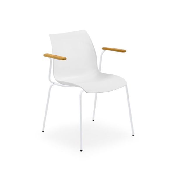 Modern Tasarımlı Beyaz Metal Sandalye: Şık Plastik Kollu Oturma Ünitesi
