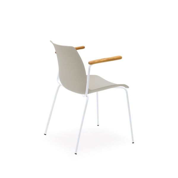 Beyaz Metal Gövde ve Bej Plastik Oturaklı Kollu Sandalye: Şıklığın ve Konforun Buluşması
